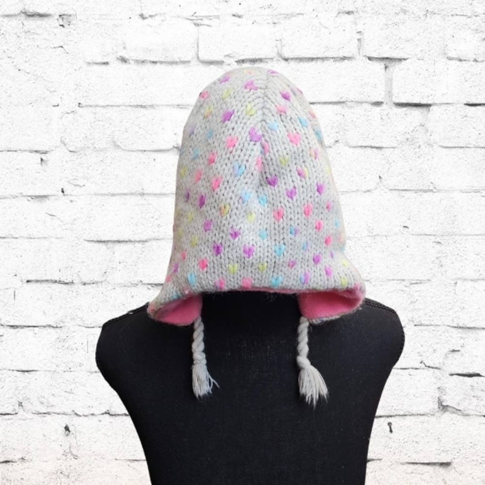 Colorful Knit Beanie with Ear Flaps Warm Comfy Colorful Hearts